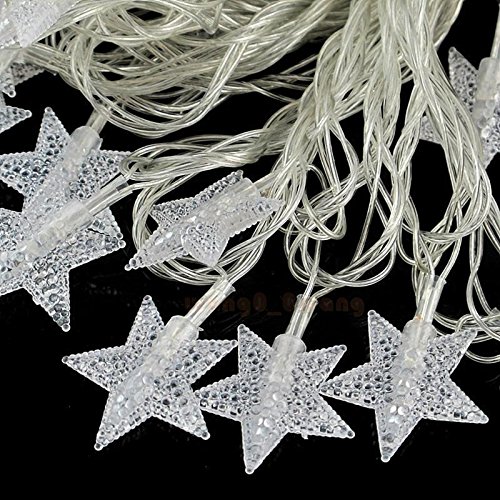 TokoDirect 5m 50er LED Lichterkette Batteriebetrieb Sterne mit Fernbedienung & Zeitschaltuhr (8 Modi, 4W, Dimmbar,Warmweiß) - 8