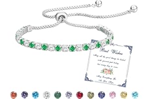 ESMOLY Bransoletka Damska, Srebrny Prezent Urodzinowy, Zestaw z 12-Rodzajów Kamieni Urodzinowych i Cyrkonem 5A Regulowanym, Prezent Damski