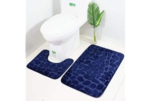 ELE ELEOPTION 2 Stück rutschfeste Ständer Badematten Set atmungsaktivem Memory-Schaum Bad-Teppiche angenehm weiches Wasser saugfähig WC Badezimmer Teppich Rutschfest Ständer Unterstützung (Dunkelblau)