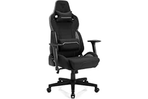 SENSE7 Silla Gaming Sentinel, sillón ergonómico con Cojines lumbares Ajustables, ángulo de inclinación y función de balanceo, Silla de Oficina de Tela para 150kg, Negro-Gris
