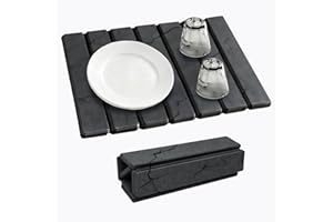 sinzau Kieselgur Abtropfmatte Geschirr Schnelltrocknend - rutschfest Absorbent Stein Dish Drying Mat 40x30cm - faltbar Dunkelgrau Steinmatte für Kitchen Spüle Bar Bath