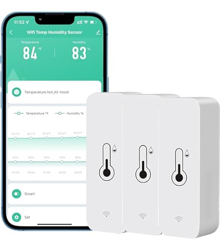 Wifi Temperature Sensor Smart Thermometer: Digital Temperature Meter with Waterproof External Probe, App Alarm and Buzzer Alarm, Rechargeable Battery, for Freezer, Cooling Device, Fish Tank