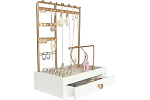 WISNEW Jewellery Organizer Stand with Ample Storage - Necklace Holder, Neatly Display Earring, Ring (white-7.5X5 inch rectangular drawer)
