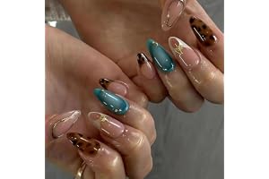Auroriel 24 stycken mandel press-on naglar medium brunt leopardmönster French tip återanvändbar full täckning konstnaglar press-ons för kvinnor manikyr