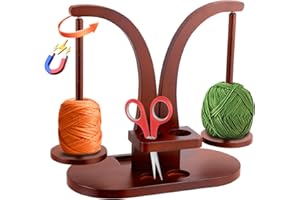 MAKDLY Yarn Holder Magnetic,Wool Holder Wooden with Dual Spindle Design,Crochet Yarn Wool Balls Rack with Phone Stand and Multifunctional Storage for Knitting Needles,Gift for Crochet and Knitting Lovers