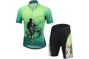 LSHEL 2 Pièces Maillot de Cyclisme pour Enfant à Manches Courtes + Shorts Combinaison de Vélo Séchage Rapide vêtements Course Cycliste