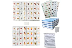 PROMITHI Emballage simple,65 Blocs de 30mm Jeu de Seaside Style Escape Game de Style Mahjong,Jeu de Tuiles pour Enfant,de Mahjong 2 Joueurs,en ABS Plastique,Domino d'évasion,avec DIY Autocollants en PVC (Bleu)