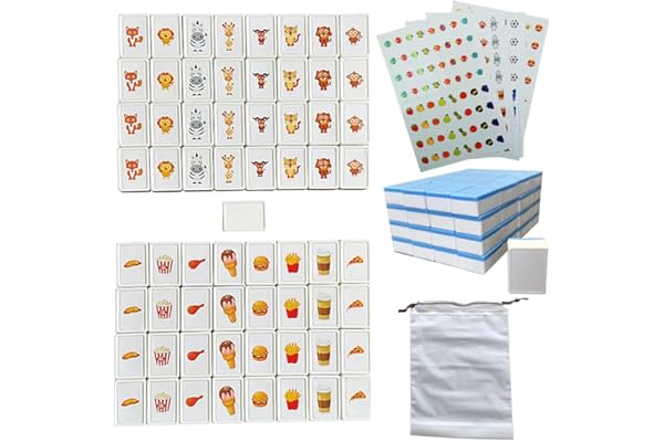 Emballage simple,65 Blocs de 30mm Jeu de Seaside Style Escape Game de Style Mahjong,Jeu de Tuiles pour Enfant,de Mahjong 2 Joueurs,en ABS Plastique,Domino d'évasion,avec DIY Autocollants en PVC (Bleu)