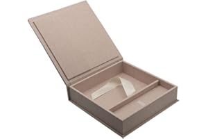 ELEGANTDISK Elegante scatola per foto con slot USB, confezione regalo per chiavette USB e foto da 13 x 18 cm (senza USB), scatola per matrimonio, regalo per foto (beige, 21 x 21 x 5 cm)