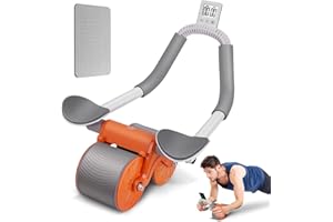 Umikk Rodillo abdominal para abdominales,rodillo AB Wheel Roller con almohadilla para rodillas,4D con soporte para codos,equipo de entrenamiento con ruedas dobles estables, Naranja (con temporizador)