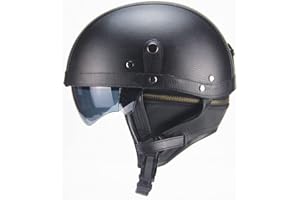 BAUTI ZGFHTY Motorbike Leather Half Helmet Removable Thermal Bib Retractable Brown Visor Open Face Motorcycle Helmet for Men and Women ECE Approved Jet Helmet Moped Scooter Cruiser