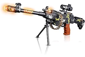 Copper Top Toy Machine Gun with Scope, Stand and Carrying Strap Flashing Lights, Sounds and Unique Revolving Rounds - Thrilling 62CM Submachine Gun Toy - 3 AA Batteries Required (Not Included)