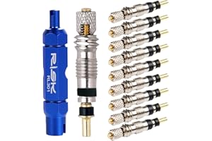 KUOU 10pcs Presta Valve Cores, Replacement Bicycle Presta Valve Remover Tool Kit, Copper Tubeless Presta Valve Core For Universal Road Bike Car Includes Valve Wrench