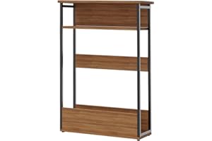 MAENGRE Narrow Side Table with Storage Shelf, 3 Tier Slim End Table Modern Sofa Snack Table Bedside Table Small Nightstand with Magazine Rack Space Saving-Brown 62X46X18.5CM