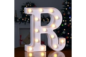 Foaky LED Letter Lights Sign 26 Alphabet Light Up Letters Sign for Night Light Wedding Birthday Party Battery Powered Christmas Lamp Home Bar Decoration (R)