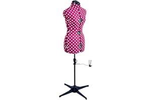 SEWING-ONLINE Maniqui Costura Ajustable Lunares Cerise 8-Partes | Pequeño (S) [Talla EUR 38 a 44]