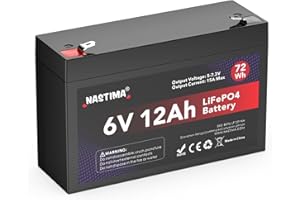 NASTIMA 6V 12Ah 72Wh LiFePO4 Wiederaufladbare Batterie Mit BMS-Schutz und 4000 Deep-Cycle Wartungsfrei, Geeignet für Notstrombeleuchtung, Kinderspielzeugautos, Motorboote, Camping, Sonnenkollektoren