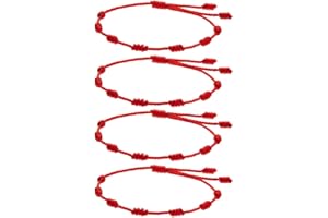 Clyhon 4 x bransoletka Kabbalah, sznurek, 7 węzłów z czerwonego drutu, unisex, regulowana, ochrona przed złym okiem, szczęście, dobry szczęście, Kamień