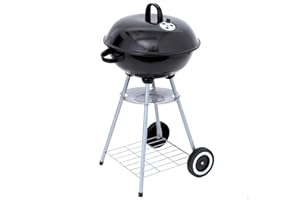 AKTIVE Barbecue Portable au Charbon de Bois, Métal, Rond, Ø46X89 cm, avec Couvercle et Grille d'Aération, Double Grille, 2 Roues pour Un Transport Facile, Barbecues au Charbon de Bois, BBQ (52971)