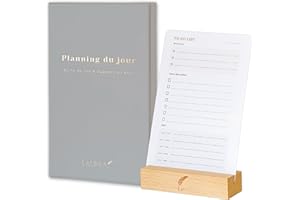 LAURYA 50 TO DO List avec support en bois, non daté, planner journalier de productivité en français, planning du jour, bloc note, liste de tâches, cartes de productivité,daily planner A6