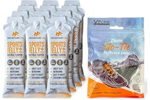 VPOINT LEISURE Mountain Fuel Sports Jelly Plus 12 Pack Natural Flavour Isotonic Energy Gel Hydration Sachets with 50mg Caffeine For Running, Cycling