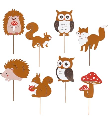 Rost Gartenstecker Set 8-tlg - Eule, Igel, Eichhörnchen Herbstdeko