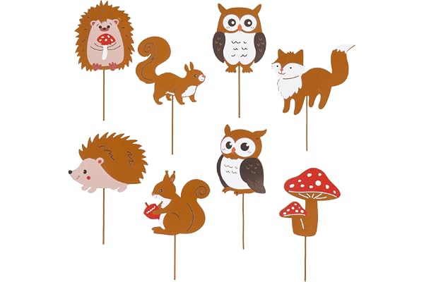 Lot de 8 Piquets de Jardin Rouillés Coloré avec Hérisson Hibou Champignon Écureuil Renard Décoration D'automne en Métal pour Extérieur Intérieur Jardin Pot de Fleurs,Décoration Rouille Automne