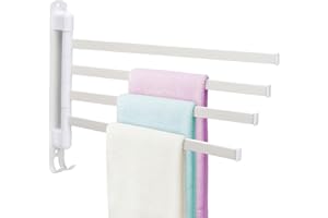 BestAlice Porte-Serviettes pivotant pour Salle de Bain, Barre Porte-Serviettes à 4 Bras en Acier Inoxydable, Support Mural Peu encombrant, avec Crochet, Rotation à 180 degrés pour Salle de Bain