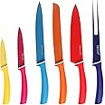 Hecef Colourful Knives Set of 6,Stainless Steel Sharp Blade Non Stick with Knife Cover Sheath (Pure colour coated)