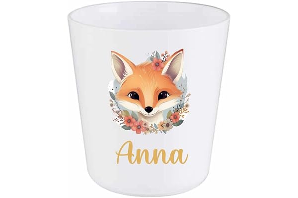 Gobelet Enfant Personnalisé Renard Fleuri – Gobelet Incassable 230ml Sans BPA – Tasse Prénom Crèche ou École – Cadeau Rentrée Scolaire Nature