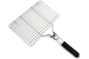 ROSEBEAR Panier Grille pour Barbecue, Panier à Griller Portable en Acier Inoxydable, Panier de Gril Pliable avec Poignée en Amovible pour Steak Crevettes Viande Poisson rôti Légumes, 33.5x22cm, L