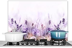 KitchenYeah© Antisalpicaduras Cocina 90x60 cm Protector Salpicaduras Pared Chapa Aluminio Kitchen Panel Vitrocerámica Accesorios Salpicadero Decoración Lavanda - Flores - Naturaleza
