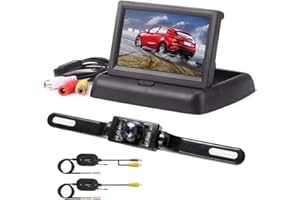 Podofo Bezprzewodowa kamera cofania i monitor do samochodu, składany monitor 10.9 cm, wodoodporny, noktowizor, kamera cofania, system wspomagania parkowania, 12 V