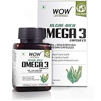 WOW Life Science Algae-Rich Omega 3 Capsules - EPA + DHA Enriched Vegan Capsules - 60 Vegetarian Capsules