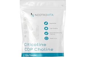 Citicolin CDP Cholin Pulver 50g - Für Gedächtnis, Konzentration und Kognitive Funktion | Keine Füllstoffe, Allergen Frei | Hergestellt in ISO-Zertifizierten Betrieben | Nootrovita