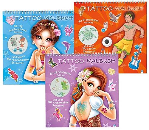 Preisvergleich Produktbild Tattoo-Malbuch in 3 Motiven: Mit Tattoos und Stickern