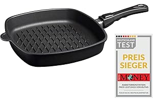 AMT Gastroguss AMZN-I-E285BBQ-Z20B Poêle carrée 28 x 28 cm Hauteur 5 cm avec fond barbecue, manche amovible, compatible induction, finition anti-adhésive Lotan®, poêle en fonte d'aluminium (fonte