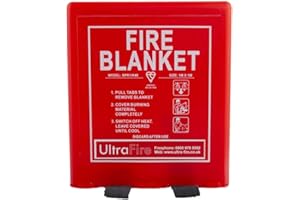 ULTRAFIRE FIRE SAFETY UltraFire 1.0m x 1.0m Hard Case Fire Blanket | For Homes, Kitchens, Offices, Caravans - Stop Frying Pan Fires & Clothing/Waste Bin Fires | Kitemarked Woven Glass Fibre Cloth with 1m x 1m Hard Case