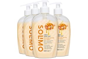 Amazon-Marke: Solimo Flüssige Handseife - Milch- und Honig-Feuchtigkeitspflegeformel- 4er-Pack (4 Flaschen x 500ml)