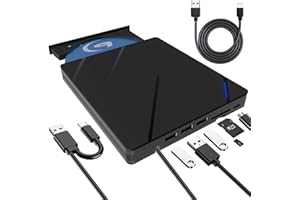 Lefunpets 7 en 1 Lecteur Blu-Ray Externe, Lecteur DVD/BD Graveur Blu Ray avec USB 3.0 Type-C Portable Lecteur Blu Ray Externe, 3D CD DVD Graveur Optical Bluray Drive pour PC Windows 11 10 8 7