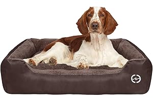 FRISTONE Dog Beds Medium Washable Pet Basket Orthopedic Kennel Bed for Small Large Dogs Deluxe Fleece Cushion Blanket XL Brown 32x24in