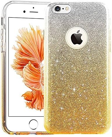 uiano iPhone 6 Case/6S Case 4.7", Sparkling Premium [3 in 1 Layers Protection] Hybrid Glitter Bling Bling TPU phone Case Cover For iPhone 6 6S (Silver gold)