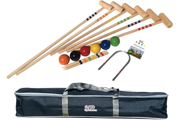 GICO Jeu de Croquet de qualité Famille - 6 Joueurs - Maillets Taille Adulte 2x100 cm, 4x83 cm Enfants - 3236