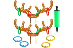 RAY CRAFT The Inflatable Reindeer Ring Toss Game Complete Set With 2 Brown Antler Hat 12 Multicolour Rings and Handpump Perfect for Family Games and Gifts - The Extraordinary Christmas Get Together Idea