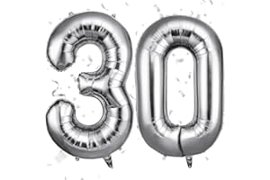 OFFCUP Zahlen Luftballon 30 Geburtstag Silber, Folienballon Zahl 30, 40 Zoll Helium Ballons Riesen 101cm Geburtstag Mädchen Junge PartyDeko Ballon Zahl Deko zum Jubiläum Neujahr Hochzeit