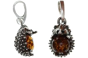 Artisana-Schmuck Bernstein Anhänger, kleiner Igel-Anhänger aus Bernstein und 925/000 Sterling Silber