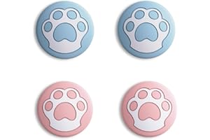 eXtremeRate PlayVital Copri Analogici per Nintendo Switch/OLED Joycon,Cover Levette Analogiche Silicone Thumb Grip cap per Nintendo Switch Lite(Zampa di Gatto)-Celeste&Rosa
