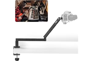 ULANZI Select Brazo de micrófono bajo, LS26 ajustable arriba/abajo soporte de micrófono mesa estudio micrófono soporte con adaptador de 1/4' 3/8' 5/8' brazo micrófono profesional para transmisión de