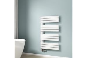EMKE Scaldasalviette termoarredo piatto, Termoarredo da Bagno, 1041 x 600 mm, Bianco, collegamento laterale, 639W, radiatore scaldasalviette ad acqua calda