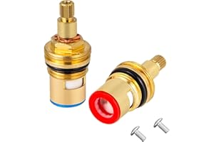 WDAFLG 2 Pcs Tap Valves Replacement, Universal Disc Cartridge Insert Faucet Valve Quarter Turn 1/2" Brass Ceramic Tap Valves Replacement with Screws for Bathroom Kitchen Tap (Blue & Red)